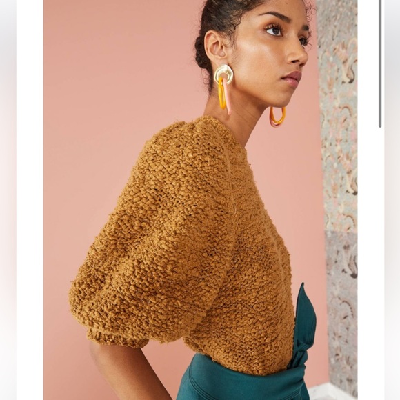 Ulla Johnson Zula Pullover Sweater Puff Sleeve Ochre Brown Gold Size P - Picture 2 of 9